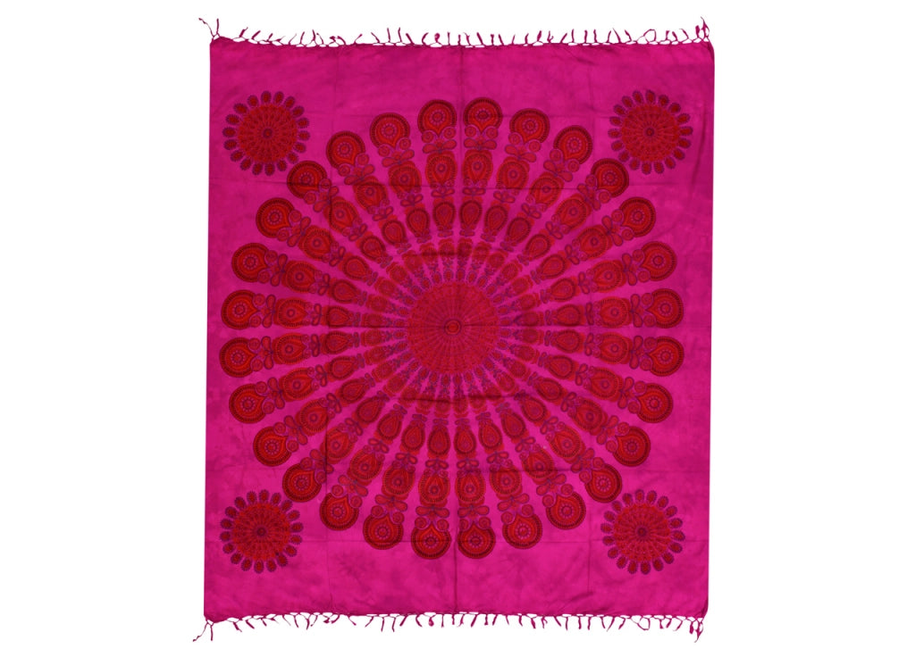Telo Mare Spiaggia Grande Antisabbia Parasole Modello Batik Pavone - Pavone - Fucsia
