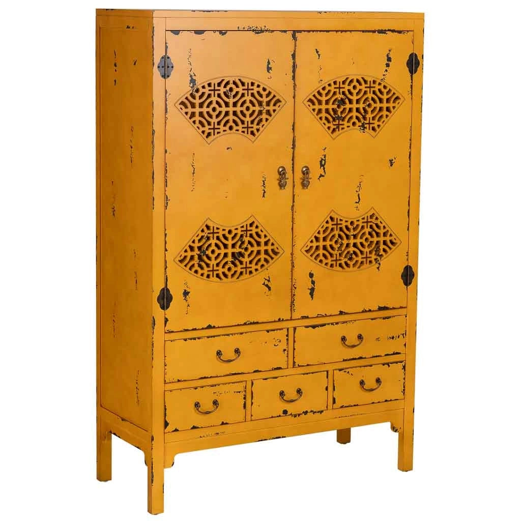 Armario de madera envejecido amarillo 96x40x150h cm