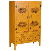 Armario de madera envejecido amarillo 96x40x150h cm