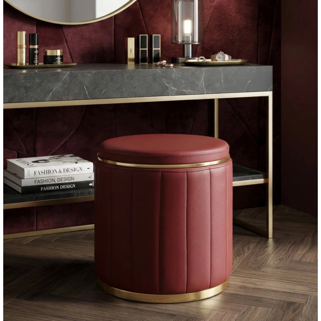 Pouf London in ecopelle rossa con dettagli oro