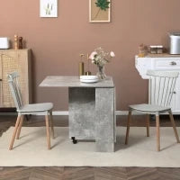 Tavolo Pieghevole in Legno per 4-6 Persone con Ruote, 75x140x74cm, Grigio