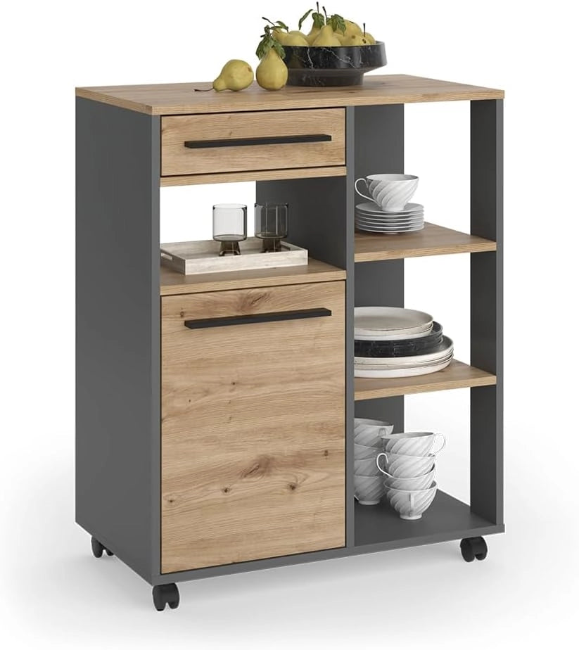 Buffet da cucina Pure, Rovere artigianale/Antracite, 72.2 x 41.9 cm, con ripiani regolabili in altezza per un utilizzo flessibile