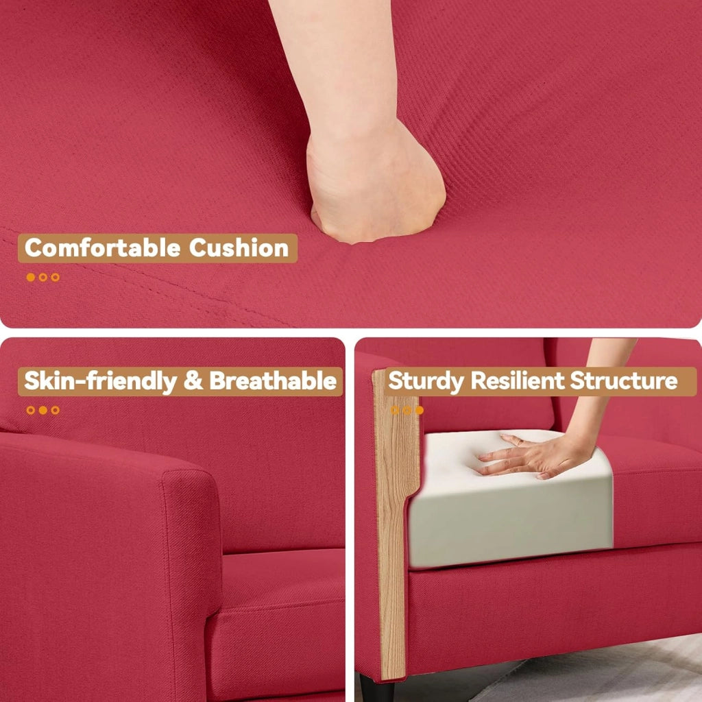 Poltrona Relax per TV, Poltrona Lounge per Soggiorno, Divano Singolo per Camera da Letto, Angolo Lettura, Seduta Laterale con Morbido Memory Foam, Rivestimento in Lino, Rosso