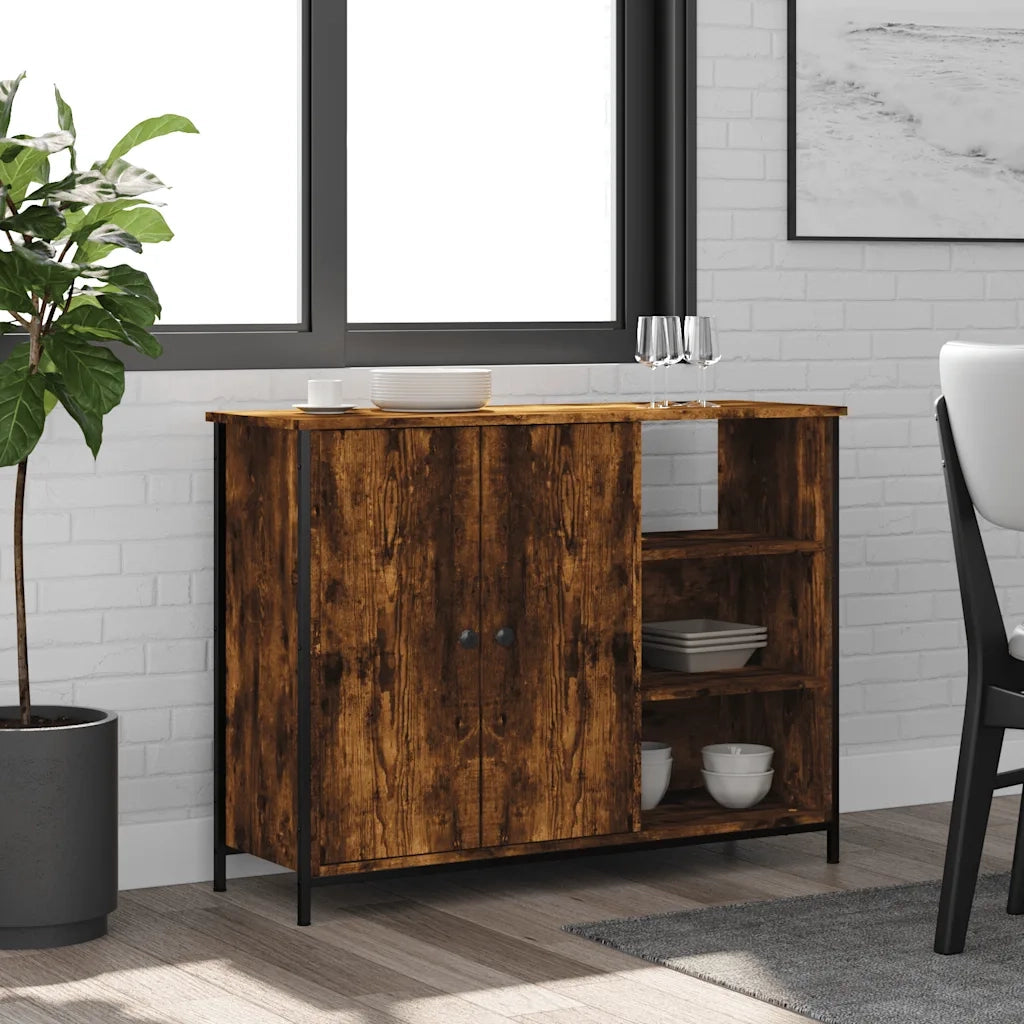 Credenza | Madia | Buffet da pranzo | Armadio da pranzo Rovere Fumo 100x33x75 cm in Legno Multistrato