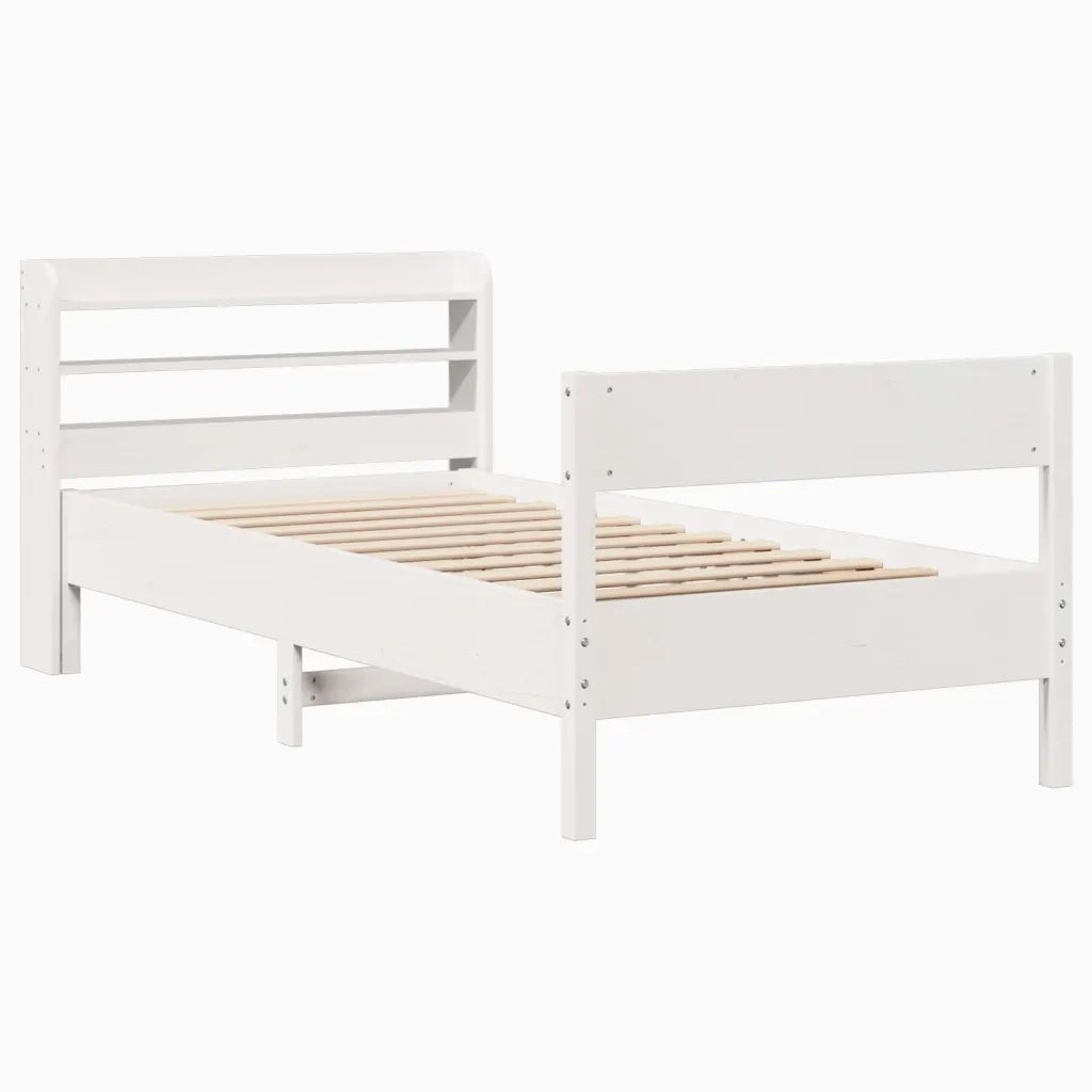 Letto singolo | Letto per adulti | Giroletto senza Materasso Bianco 100x200 cm Legno Massello Pino