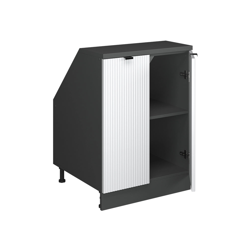 Mobile cucina sottotetto R-Line Ondulazione bianca/Antracite 60 cm con 2 porte, carcassa 60 cm profondità Vicco