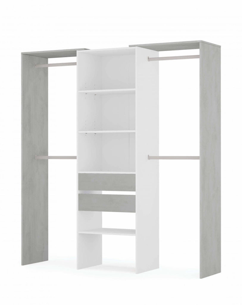 Guardaroba Amico, Struttura per cabina armadio, Armadio aperto senza ante, Cabina armadio, cm 179x50h202, Bianco e Cemento
