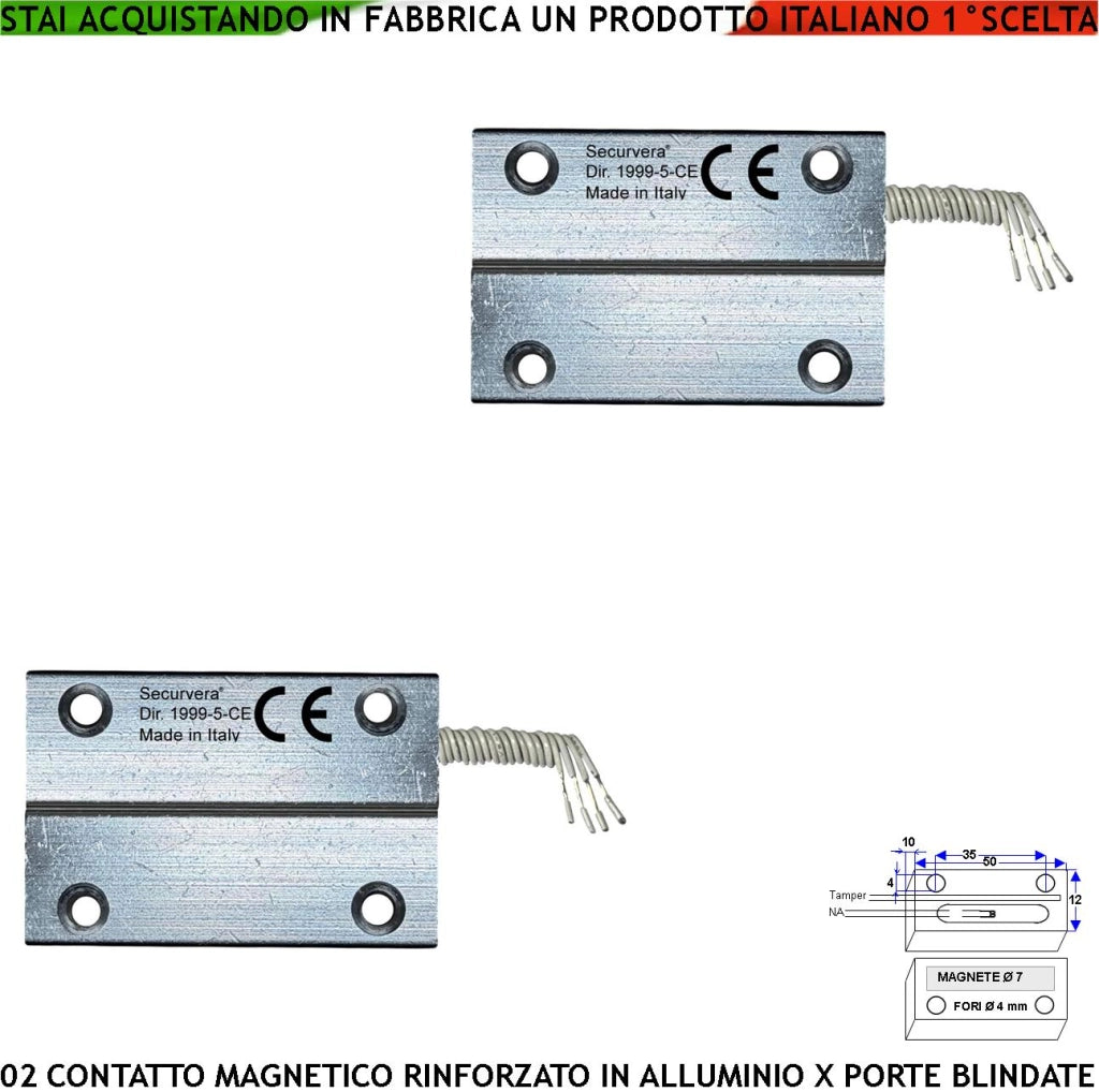 Rilevatori Magnetici Corrazzati in Alluminio Con Fori di Fissaggio 2 Pezzi Per Antifurto Cancelli Ferro Sensori Reed NC Sesibilità 20 mm Max 30 V 10 W Carico Resistivo 4 Fili 2 NC e 2 Tamper Pr IP65
