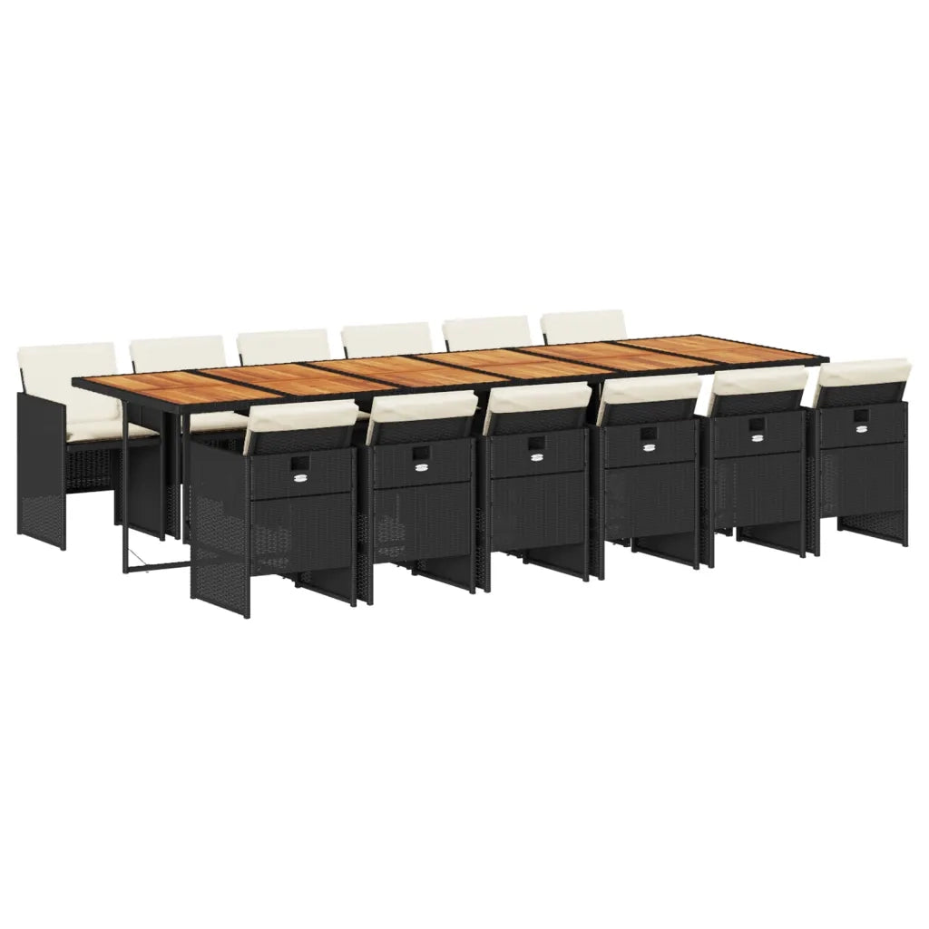 Set da Pranzo da Giardino 13pz con Cuscini Nero in Polyrattan 3277718