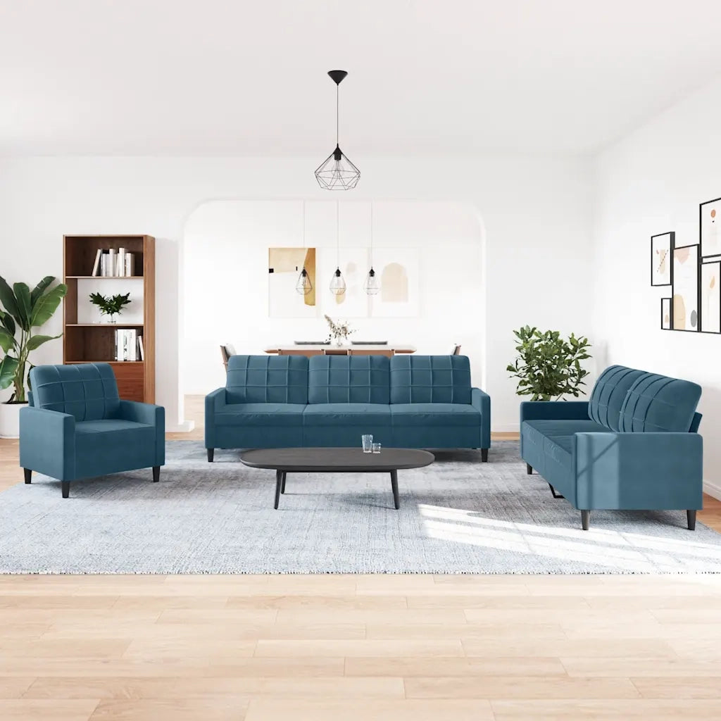 Set di Divani 4 pz con Cuscini Blu in Velluto 3278450