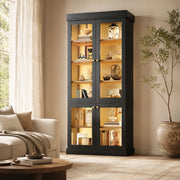 ARMADIO ALTO 80x40x180 cm Nero in MDF e Vetro con LED