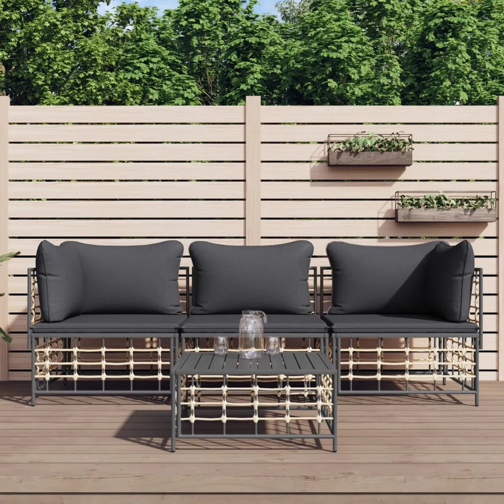 Set Divani da Giardino 4 pz | Set Salotto da Giardino con Cuscini Antracite in Polyrattan