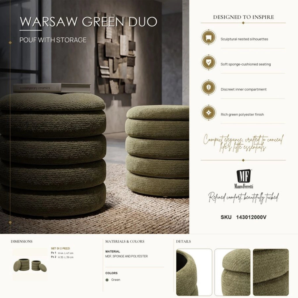 Set di 2 pouf contenitore in stile nordico verdi