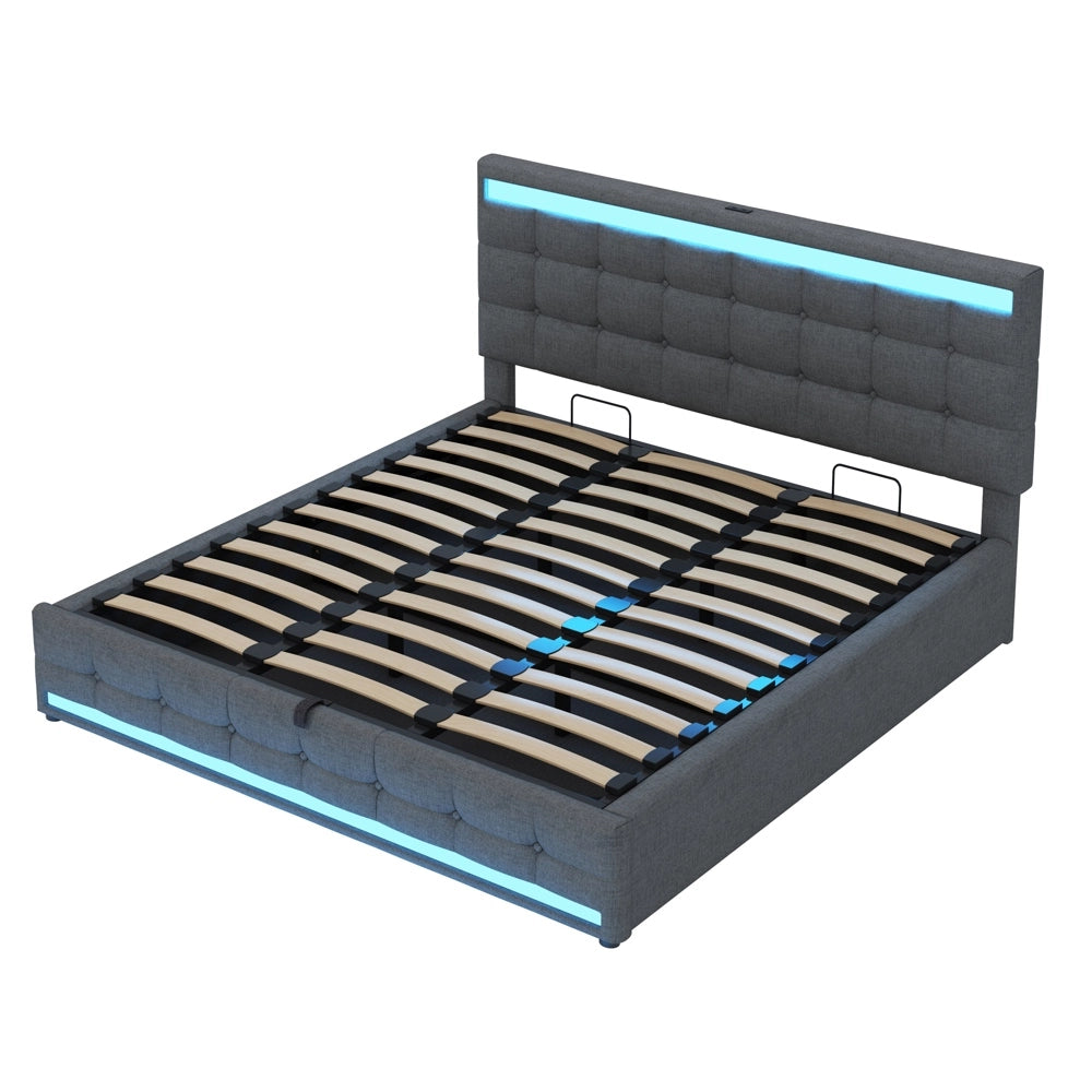 Letto bambini - Xylo - 180x200 cm LED idraulico lino grigio