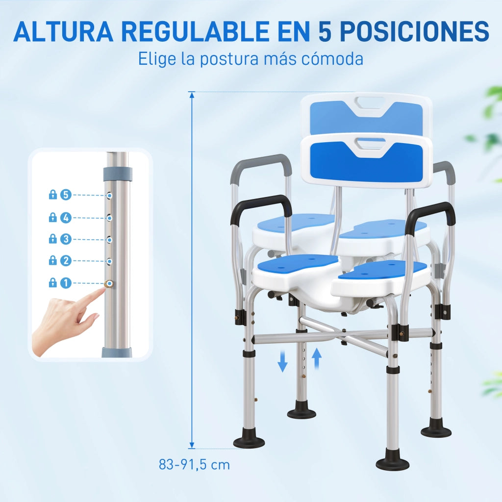 Sedia da Doccia con Braccioli e Schienale Regolabile ¨C zephmum ¨C Blu 136 kg