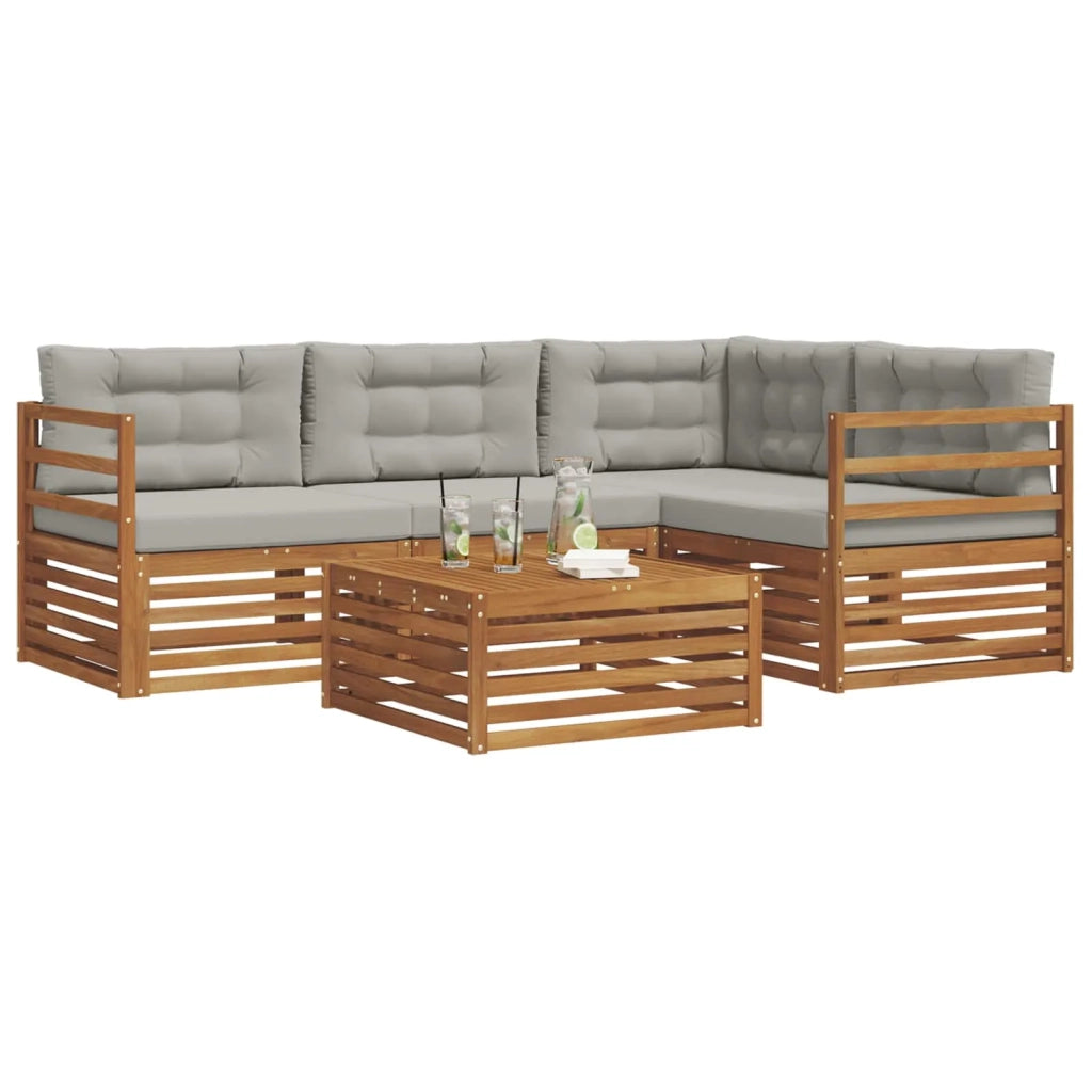 Set di divani da esterno 5 pcs Grigio Naturale e Chiaro
