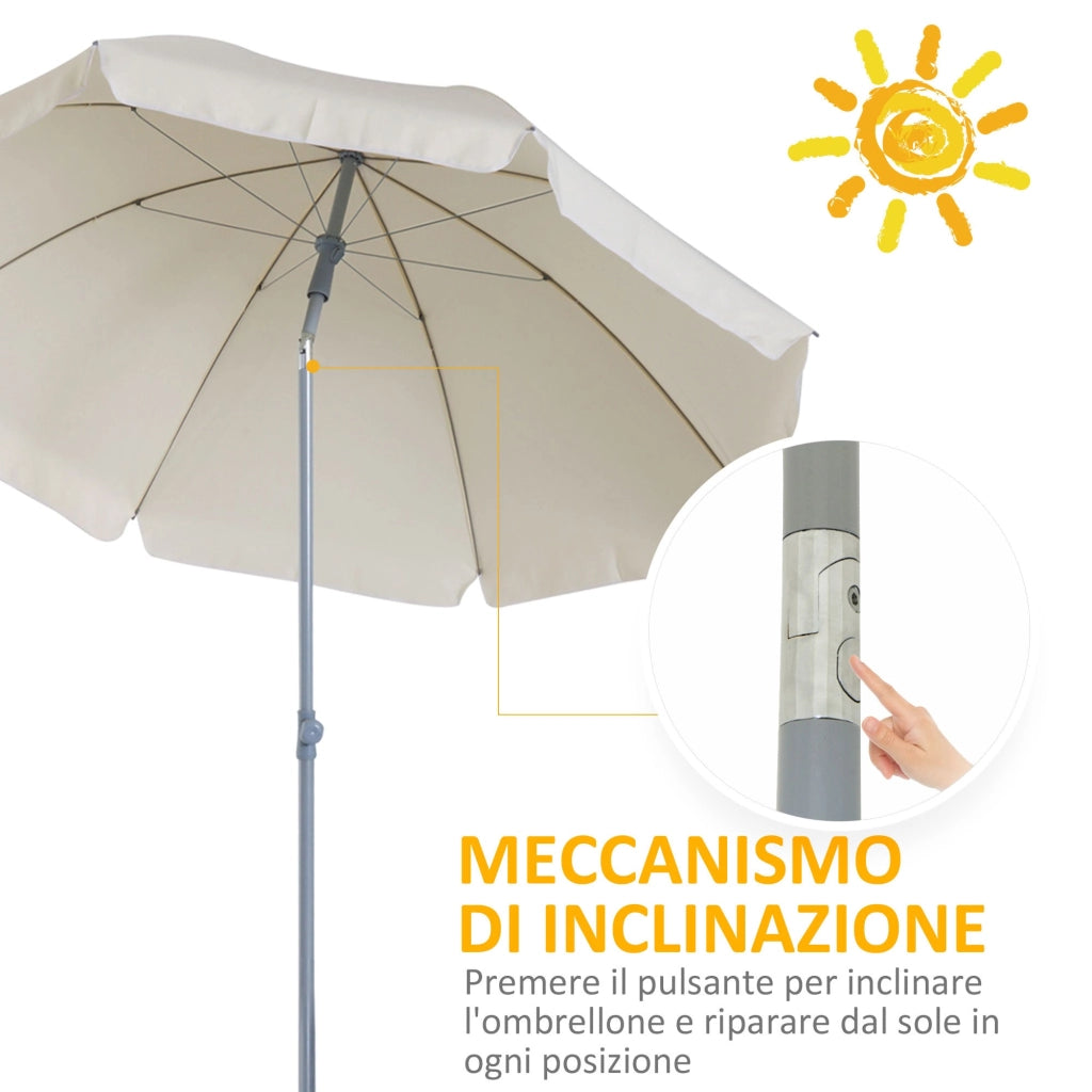 Ombrellone da Giardino Ø2,2 m Palo Ø28 mm in Metallo Tettuccio Inclinabile Bianco Crema