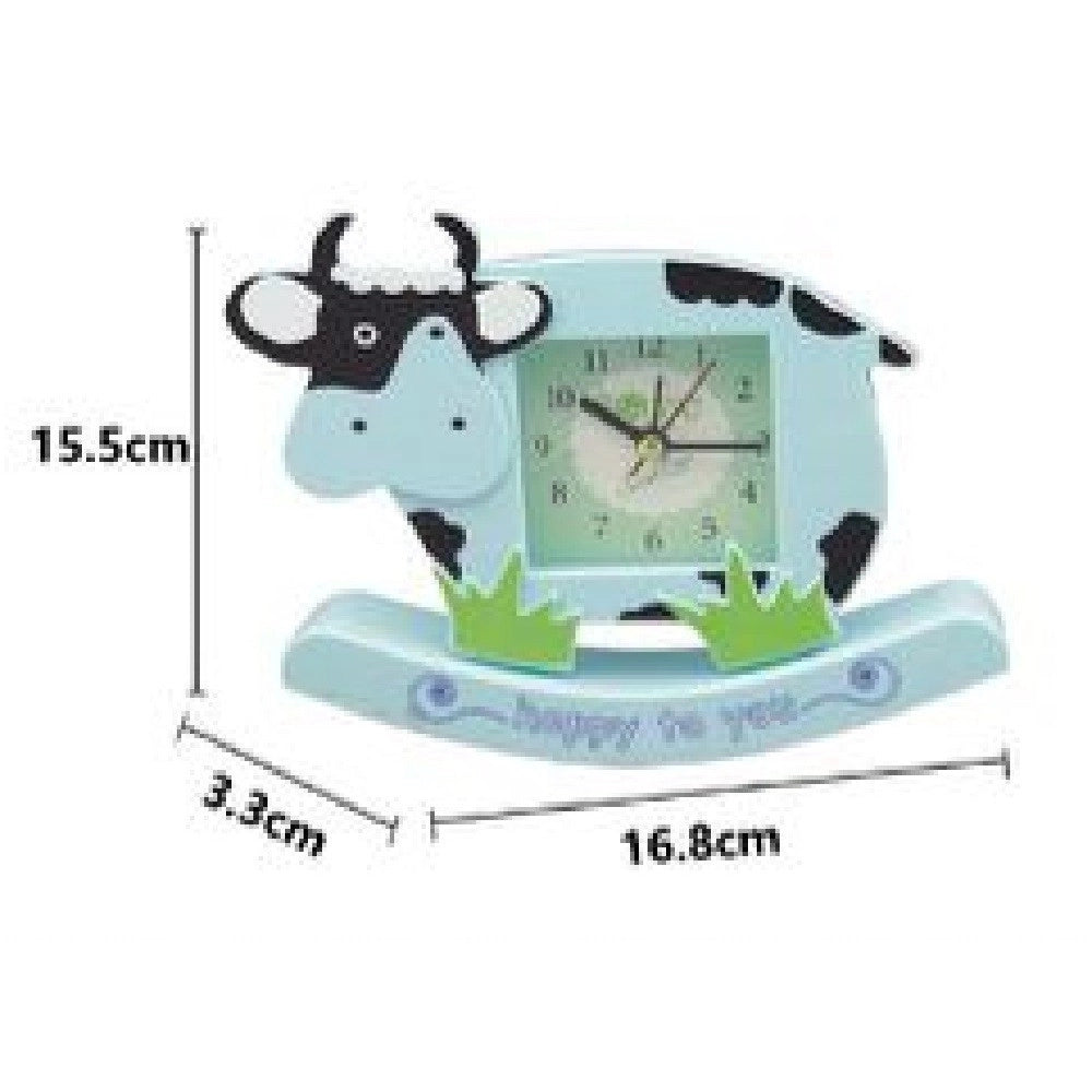 Trade Shop - Orologio Analogico Sveglia A Forma Di Mucca Da Tavolo Cameretta Bambini Tx-9125 -