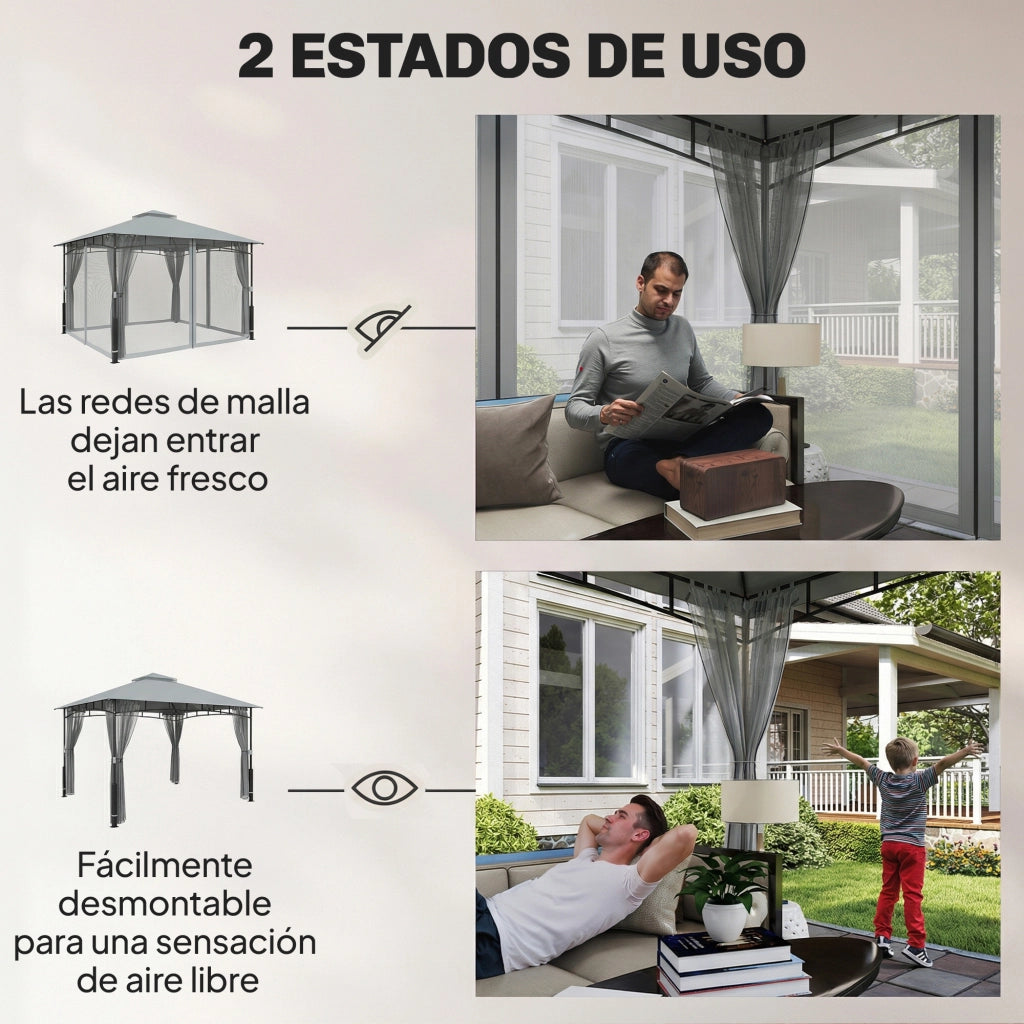Carpa da giardino con pareti in rete UPF50+ ¨C zephmum ¨C grigio 360x300x275 cm