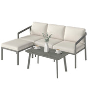 Set Giardino 3 Pezzi con Divano 3 Posti, Poggiapiedi, Tavolino e Cuscini ¨C zephmum ¨C Marrone e Beige