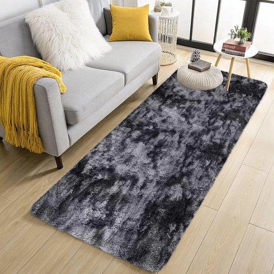 Tappeto extra grande, alta densità, morbido e soffice, 80 x 160 cm, lavabile e antiscivolo, con tessuto batik in grigio scuro.