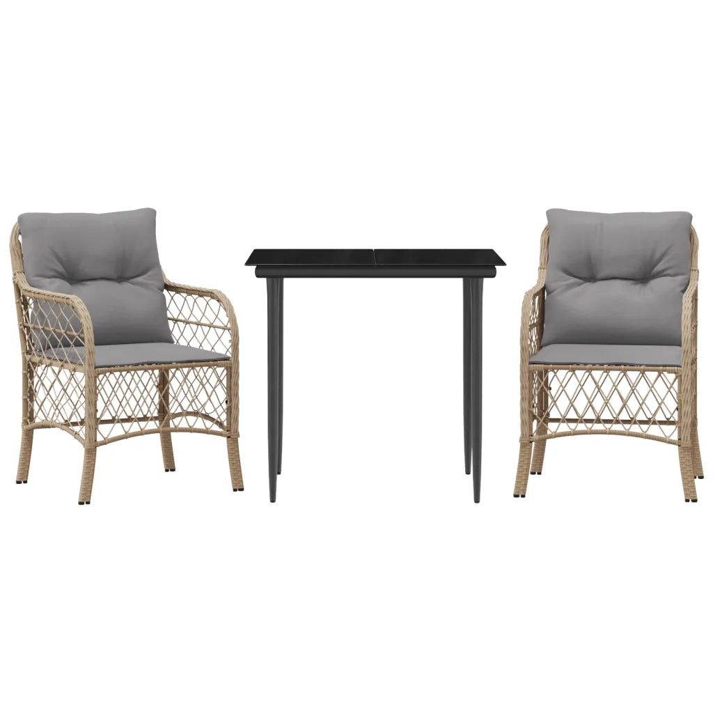 Set da Bistr¨° 3 pz | Set Salotto da Giardino con Cuscini Beige Misto in Polyrattan
