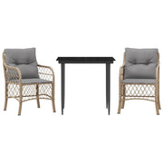 Set da Bistr¨° 3 pz | Set Salotto da Giardino con Cuscini Beige Misto in Polyrattan