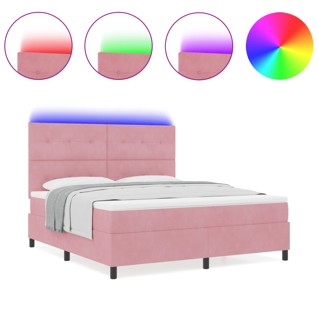Letto Box Spring con Materasso e LED Rosa 180x200 cm Velluto