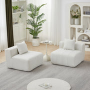 DIVANO modulare in chenille beige, design a due moduli, senza montaggio