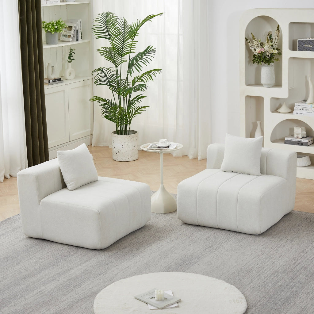 DIVANO modulare in chenille beige, design a due moduli, senza montaggio