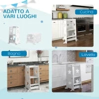 Scala Montessori Convertibile in Set Tavolo e Sedie con Barra di Sicurezza, in Legno, 60x44.5x86 cm, Bianco