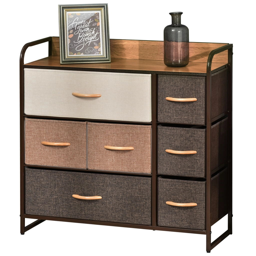 CASSETTIERA A 7 CASSETTI IN TESSUTO E LEGNO 80X29X78.5 CM