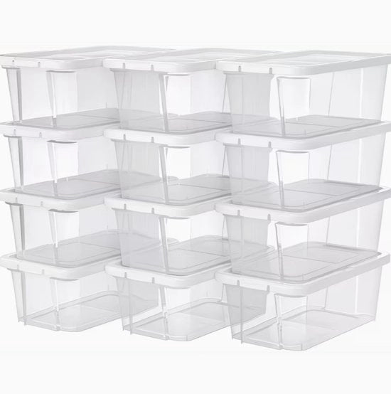 Set di 12 Scatole di Conservazione Translucide con Coperchio in Plastica per Scarpe fino al Numero 41