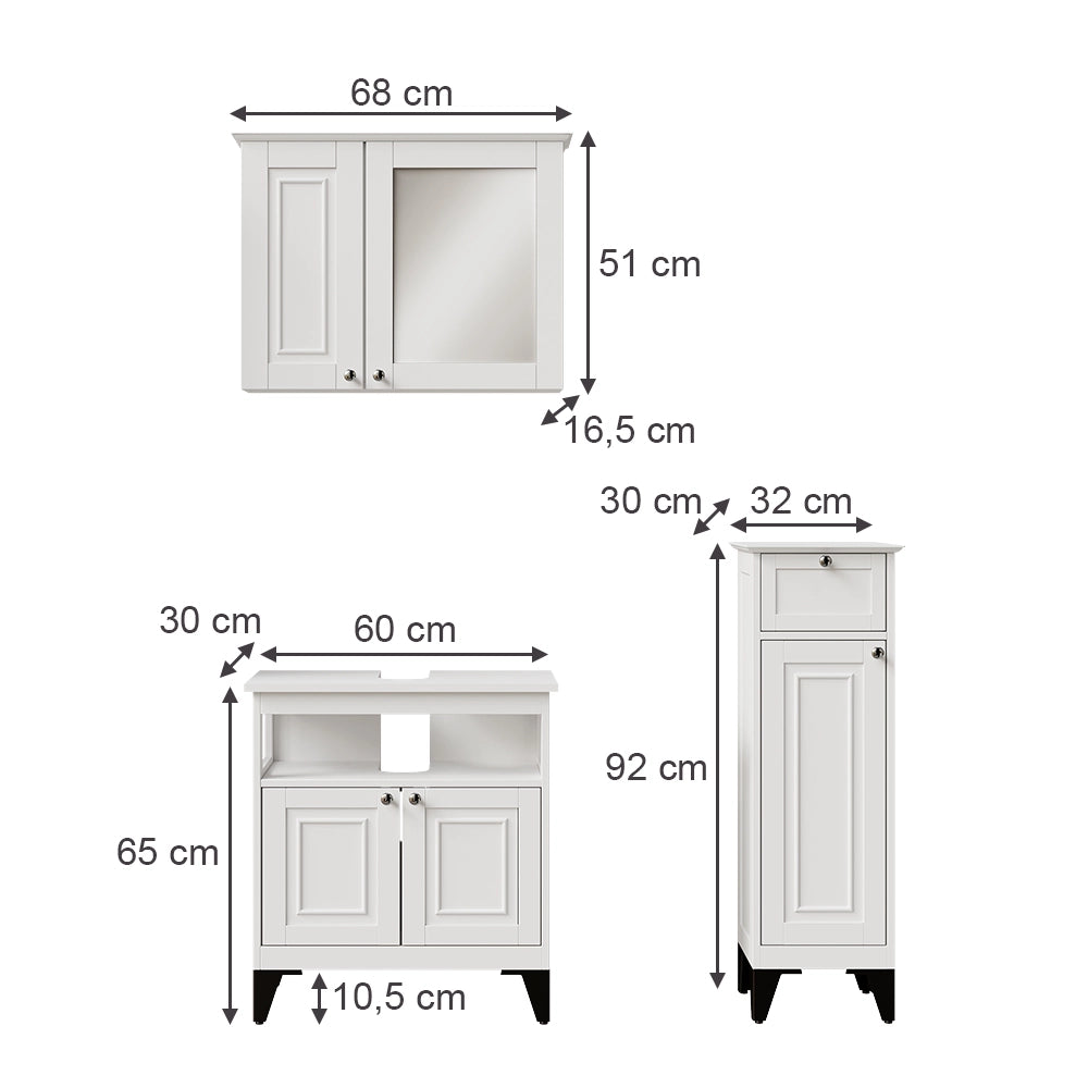 Vicco Set di mobili da bagno Bianco 3 parti