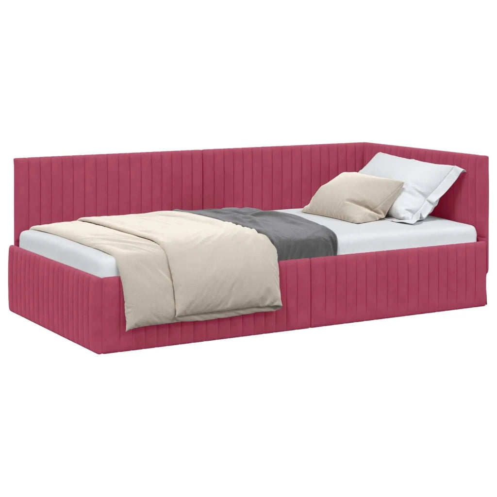 Cornice del letto ad angolo Rosso Vino 100 cm x 200 cm Velluto