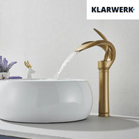 NAVIS | Rubinetto a cascata design bagno alto oro opaco | Elegante rubinetto in acciaio inossidabile premium per lavelli alti | Miscelatore 2 attacchi