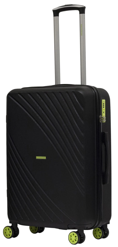 Set 3 Valigie Trolley Rigide in ABS 4 Ruote TSA Ravizzoni Fresh Nero e Giallo Fluo