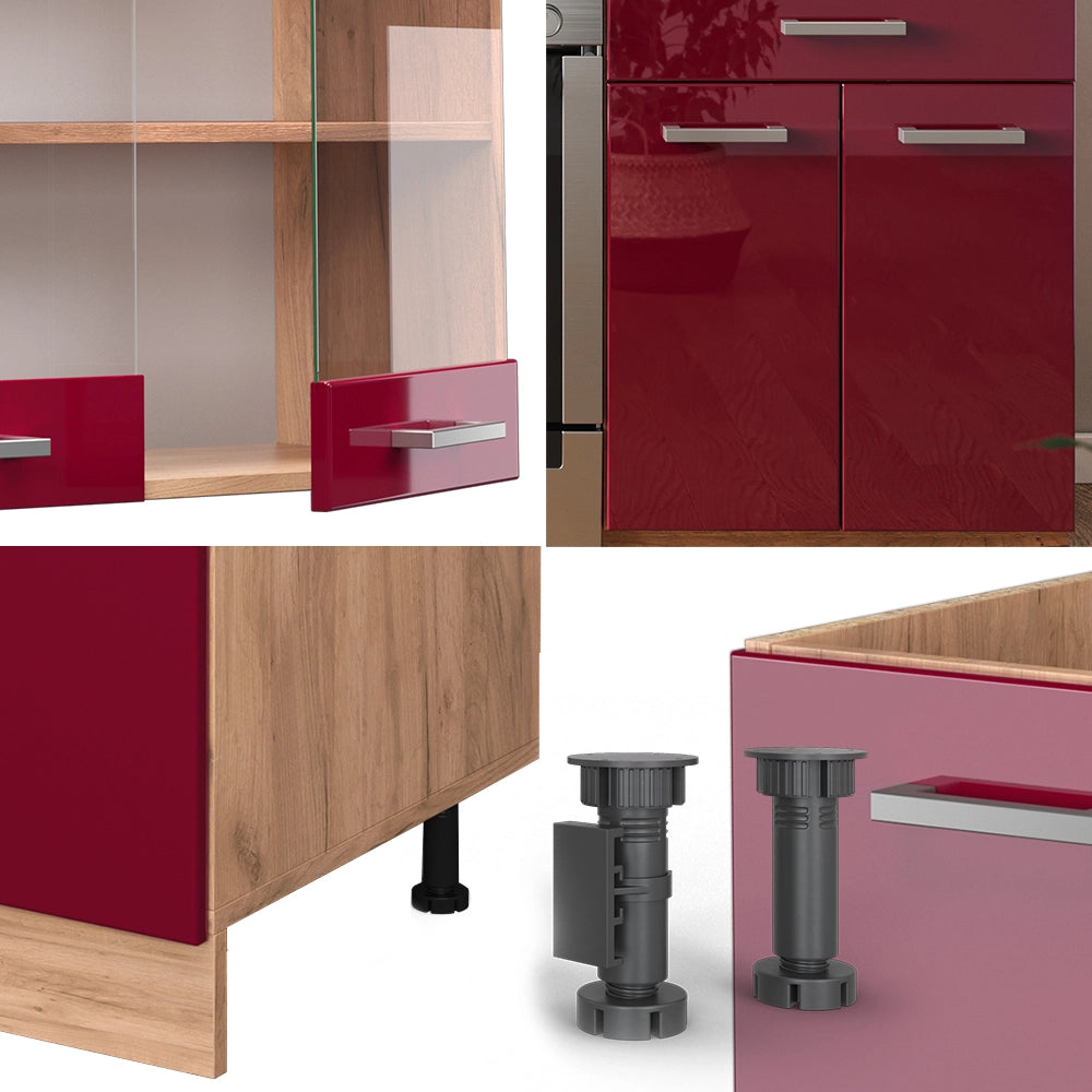 Vicco Cucina componibile Rosso lucido/rovere dorato 200 cm , PL Rovere