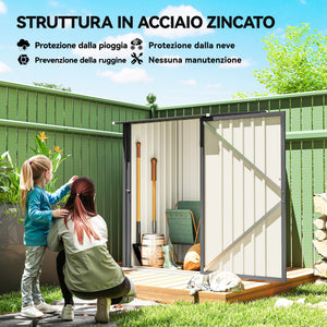 Casetta da Giardino Porta Attrezzi 100x104x160 cm con Porta in Acciaio Galvanizzato Grigio Scuro