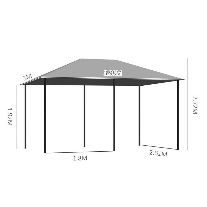 GAZEBO 3X4 M CON 6 PARETI RIMOVIBILI, 8 FORI DI DRENAGGIO E 12 PICCHETTI, IN ACCIAIO E POLIESTERE, GRIGIO E NERO