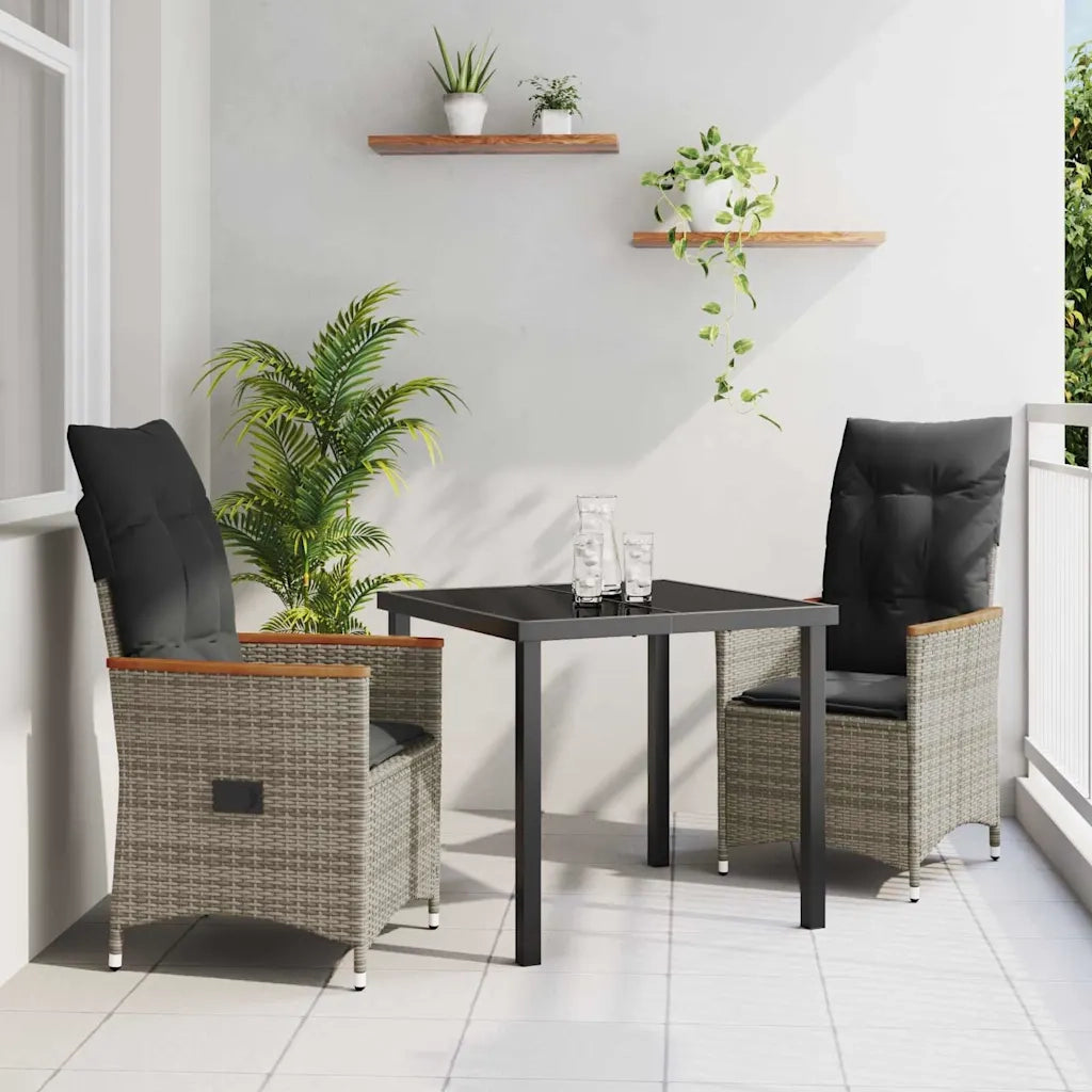 Set da Pranzo per Giardino con cuscino 3 pcs Grigio polyrattan