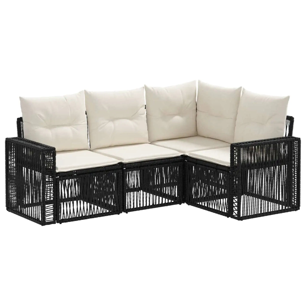 Set Divano da Giardino 4 pcs Nero e Bianco Crema polyrattan 3435115