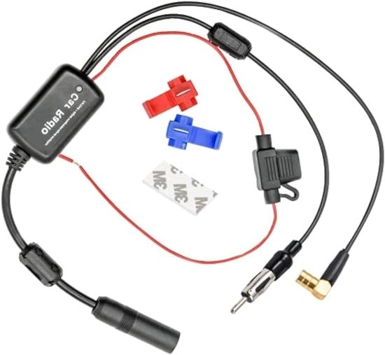Ricevitore di Segnale per Auto - Booster di Segnale - Migliora la Ricezione Radio - Connessione DIN SMB - Cavo da 45 cm - Nero
