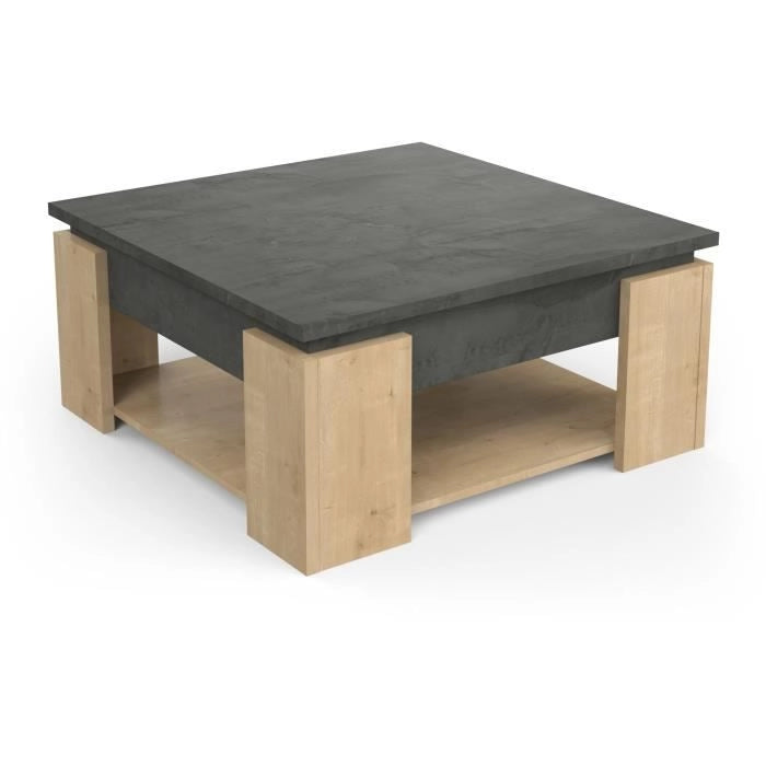 Tavolino quadrato AUSTIN - decoro rovere Hamilton e Sidewalk - L 80 x P 80 x H 37,2 cm - DEMEYERE