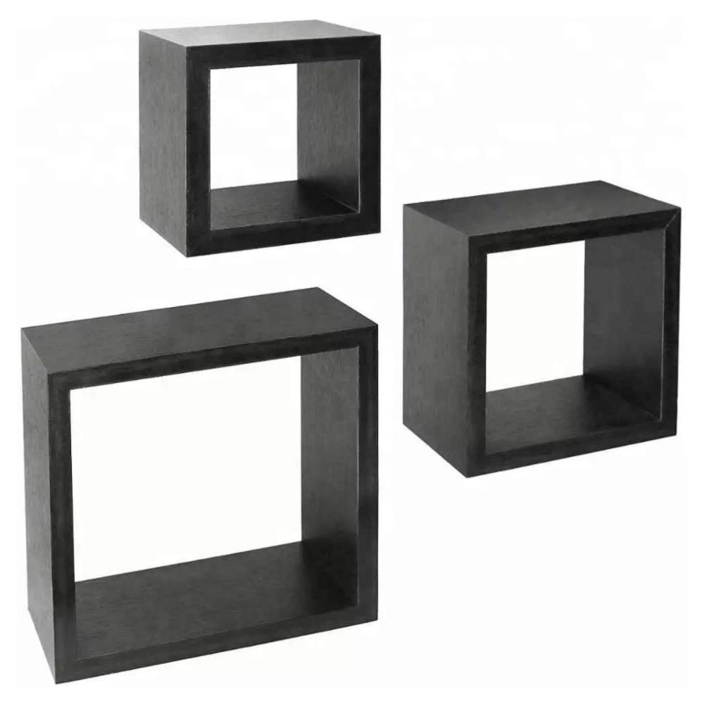 Trade Shop - Set 3 Mensole Da Parete Moderne Design Cubo Mensola Scaffale In Legno Mdf Nero -