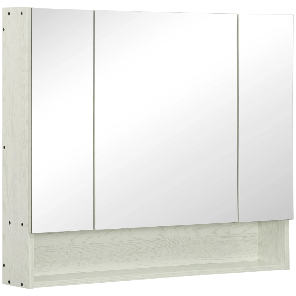 Armadietto a Specchio per Bagno con Ripiani Regolabili 3 Porte e Mensola 90x15x75 cm Bianco