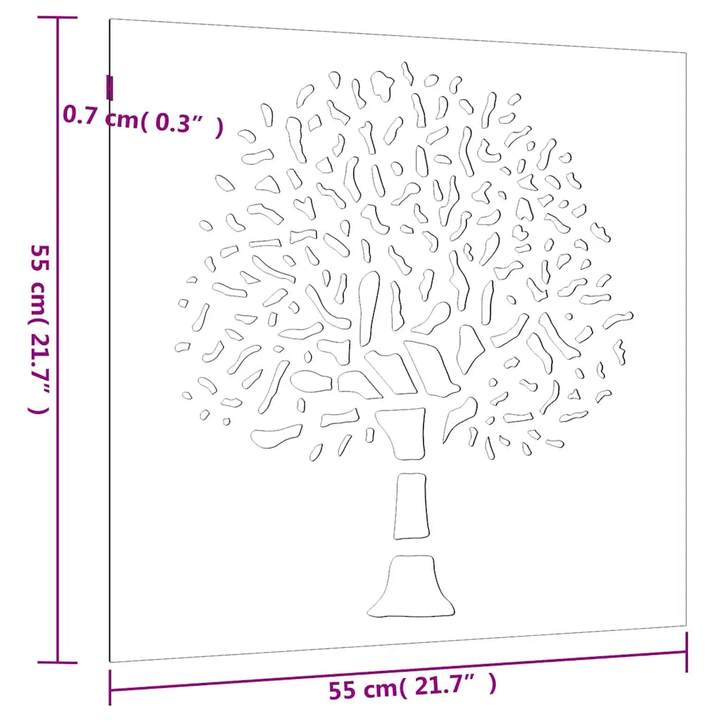Decorazione Muro da Giardino 55x55 cm Albero in Acciaio Corten 824502