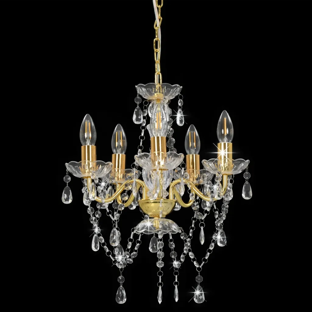 Lampadario con Perline di Cristallo Dorato Tondo 5 E14 CFW2811225