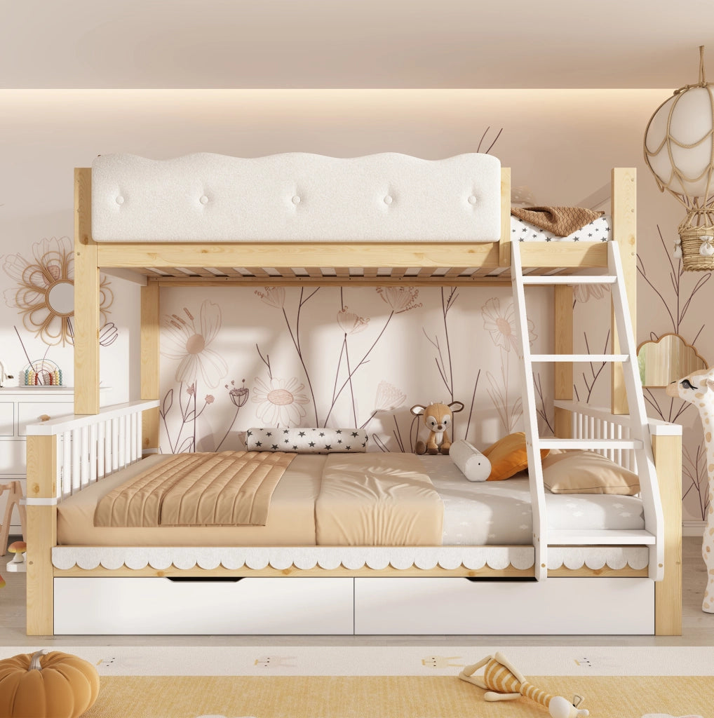 Letto a castello 90x200/140x200 cm bianco rovere con cassetti