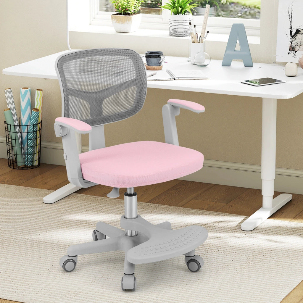 Sedia da scrivania per bambini rosa, sedia da studio ergonomica regolabile in altezza con braccioli e poggiapiedi